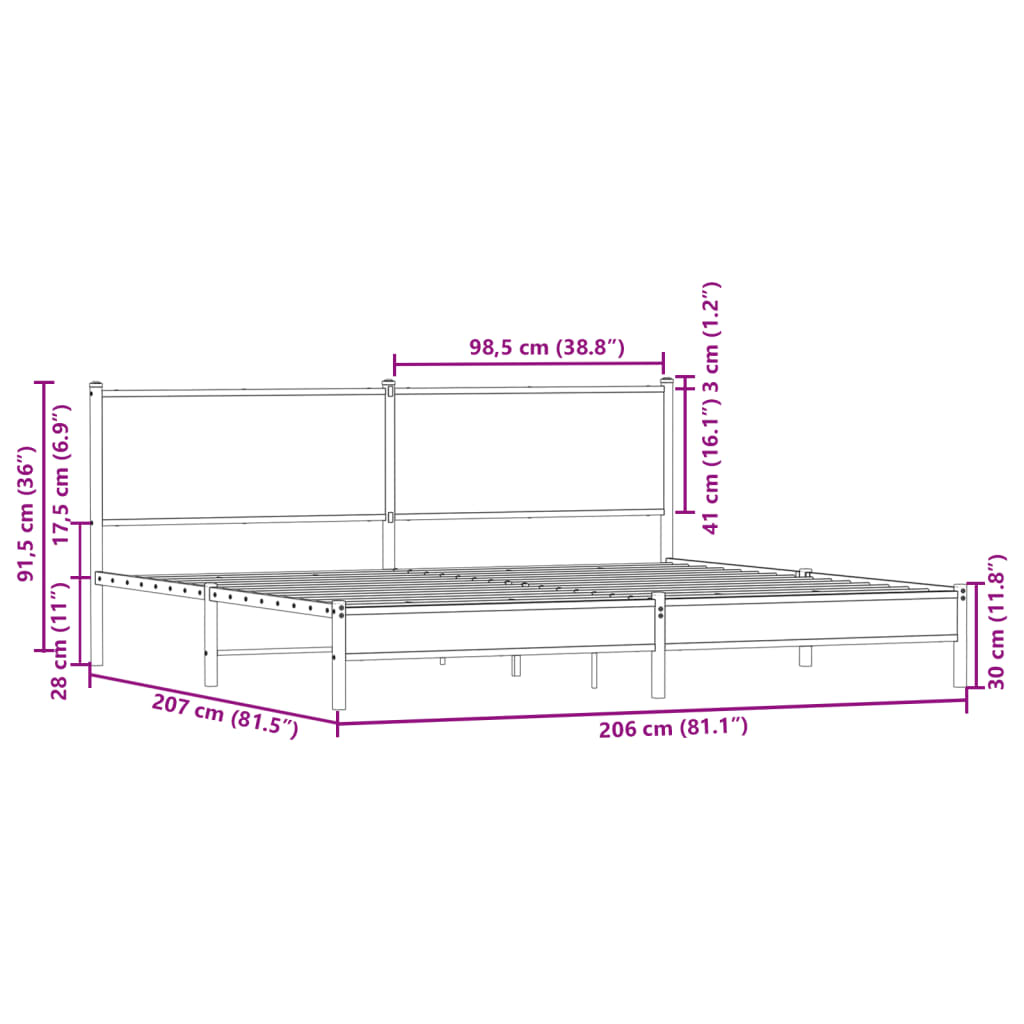 vidaXL metallist voodiraam ilma madratsita pruun tamm 200x200 cm