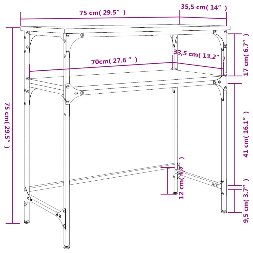 vidaXL konsoollaud, hall Sonoma tamm, 75x35,5x75 cm, tehispuit