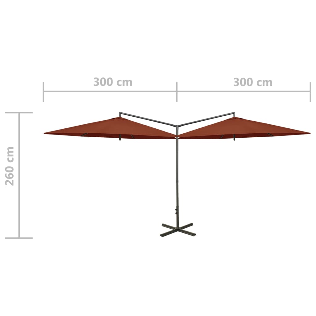 vidaXL topelt aia päikesevari, teraspostiga, terrakota, 600 cm