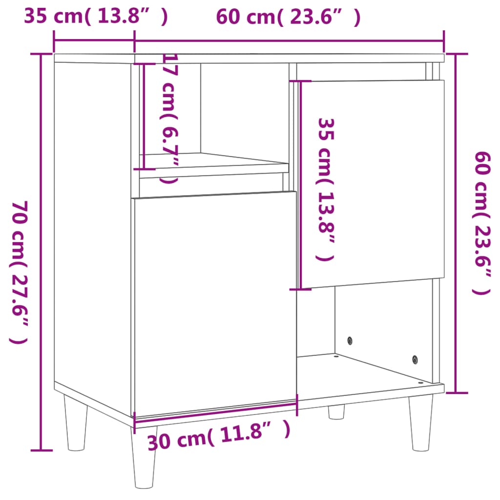 vidaXL puhvetkapp, hall Sonoma tamm, 60x35x70 cm, tehispuit