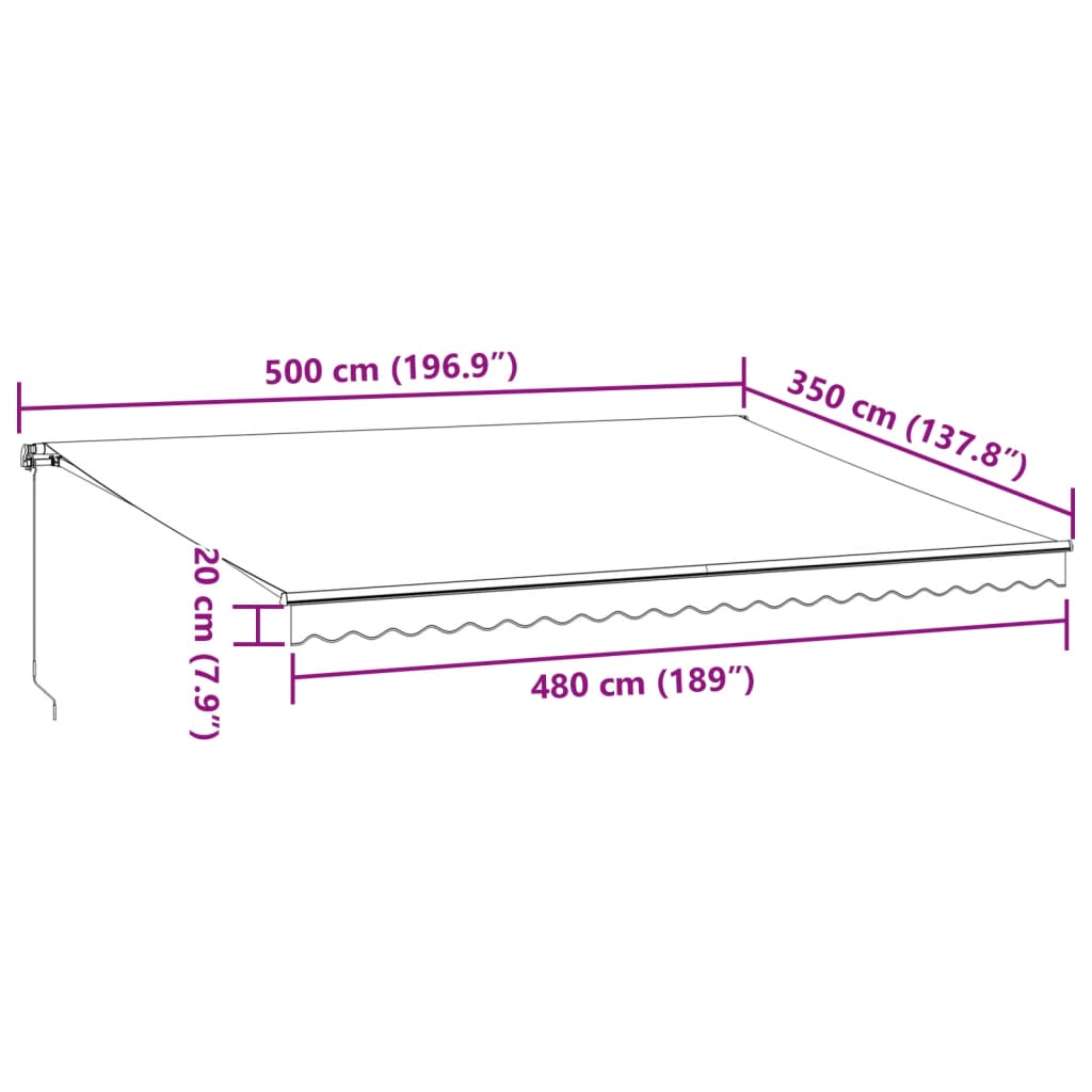 vidaXL käsitsi sissetõmmatav varikatus, pruun, 500 x 350 cm