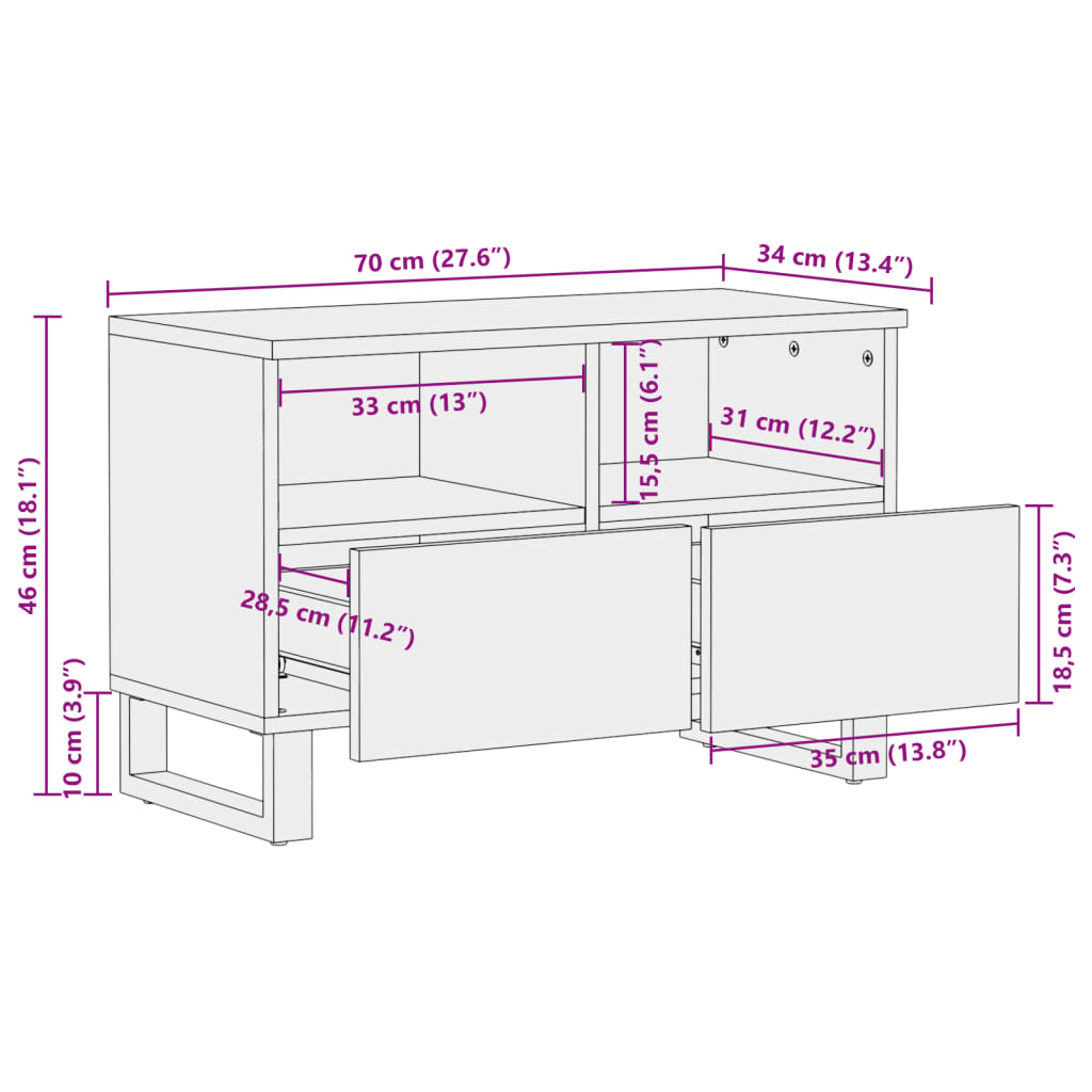 vidaXL telerikapp, 70 x 34 x 46 cm, akaatsiapuit