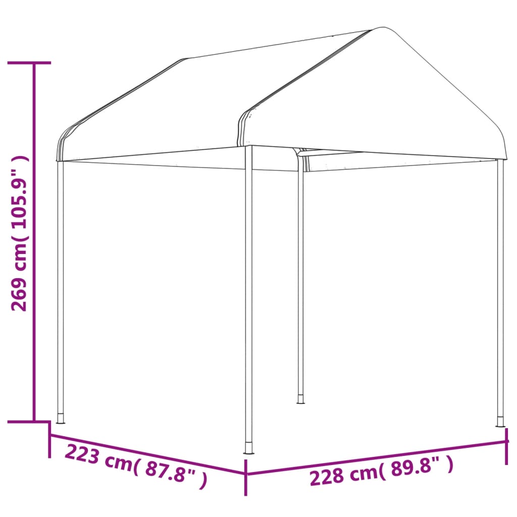 vidaXL katusega varjualune, valge, 17,84 x 2,28 x 2,69 m, polüetüleen