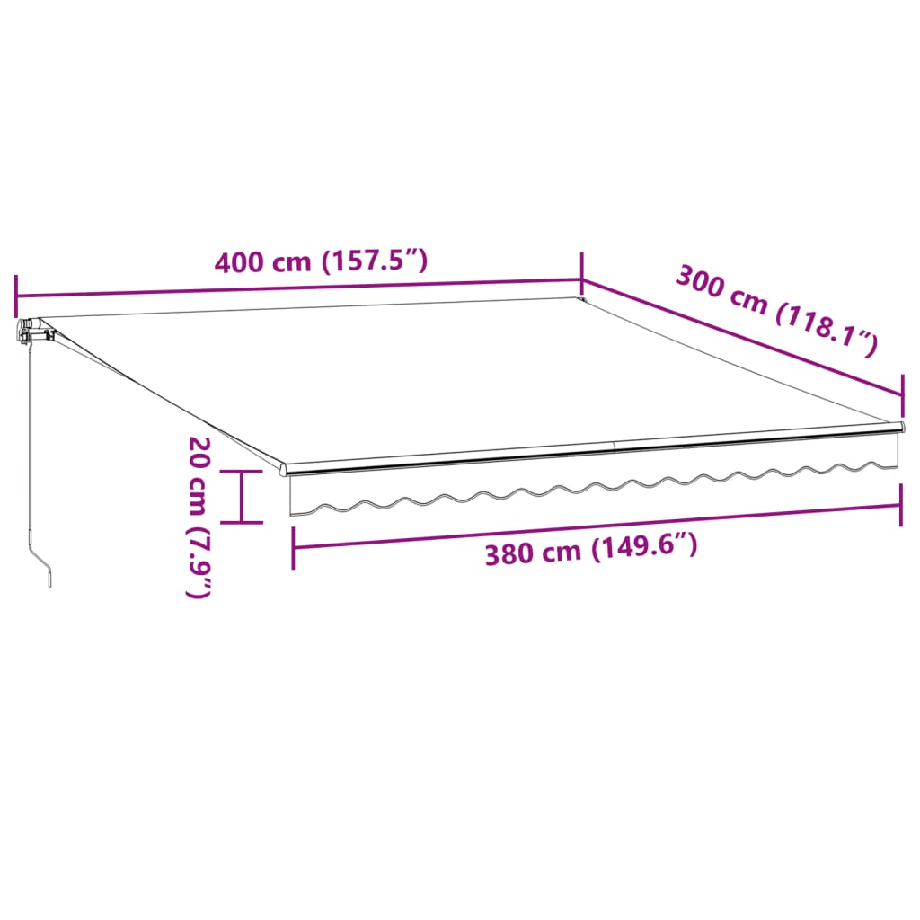 vidaXL automaatselt sissetõmmatav varikatus, veinipunane, 400x300 cm