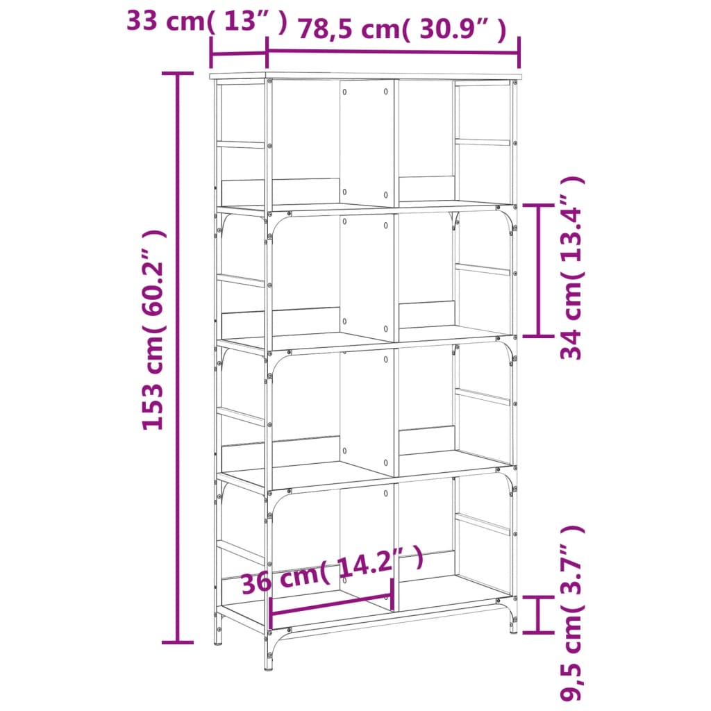 vidaXL raamaturiiul, Sonoma tamm, 78,5x33x153 cm, tehispuit