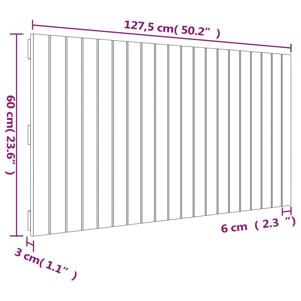 vidaXL seinale kinnitatav voodipeats, must, 127,5x3x60 cm, männipuit