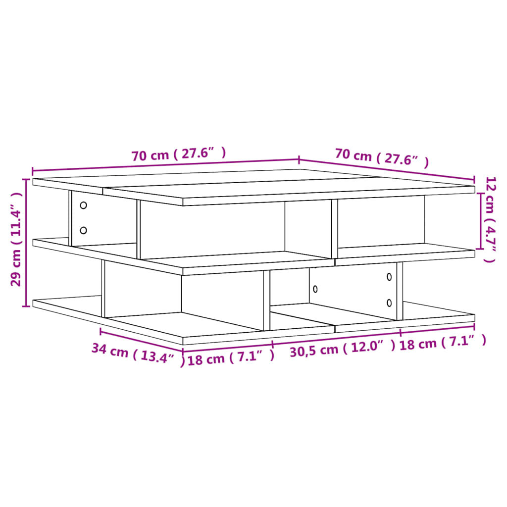 vidaXL kohvilaud, must, 70x70x29 cm, tehispuit