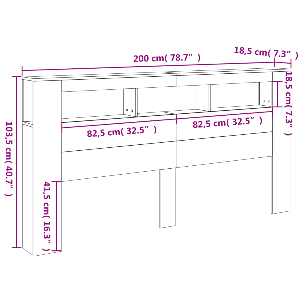 vidaXL voodipeats LEDiga, Sonoma tamm, 200x18,5x103,5 cm, tehispuit