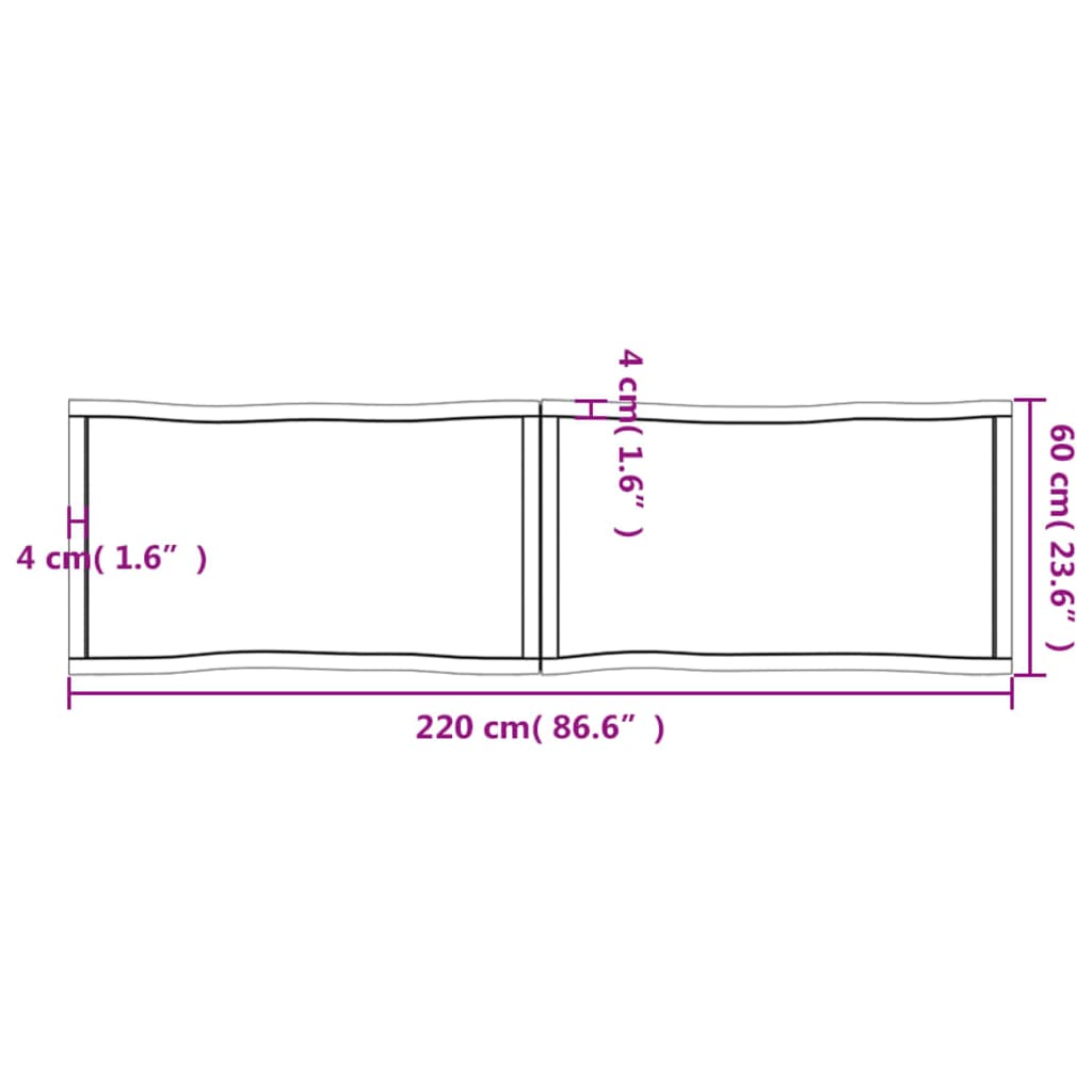 vidaXL lauaplaat, helepruun, 220 x 60 x (2–6) cm, töödeldud täispuit