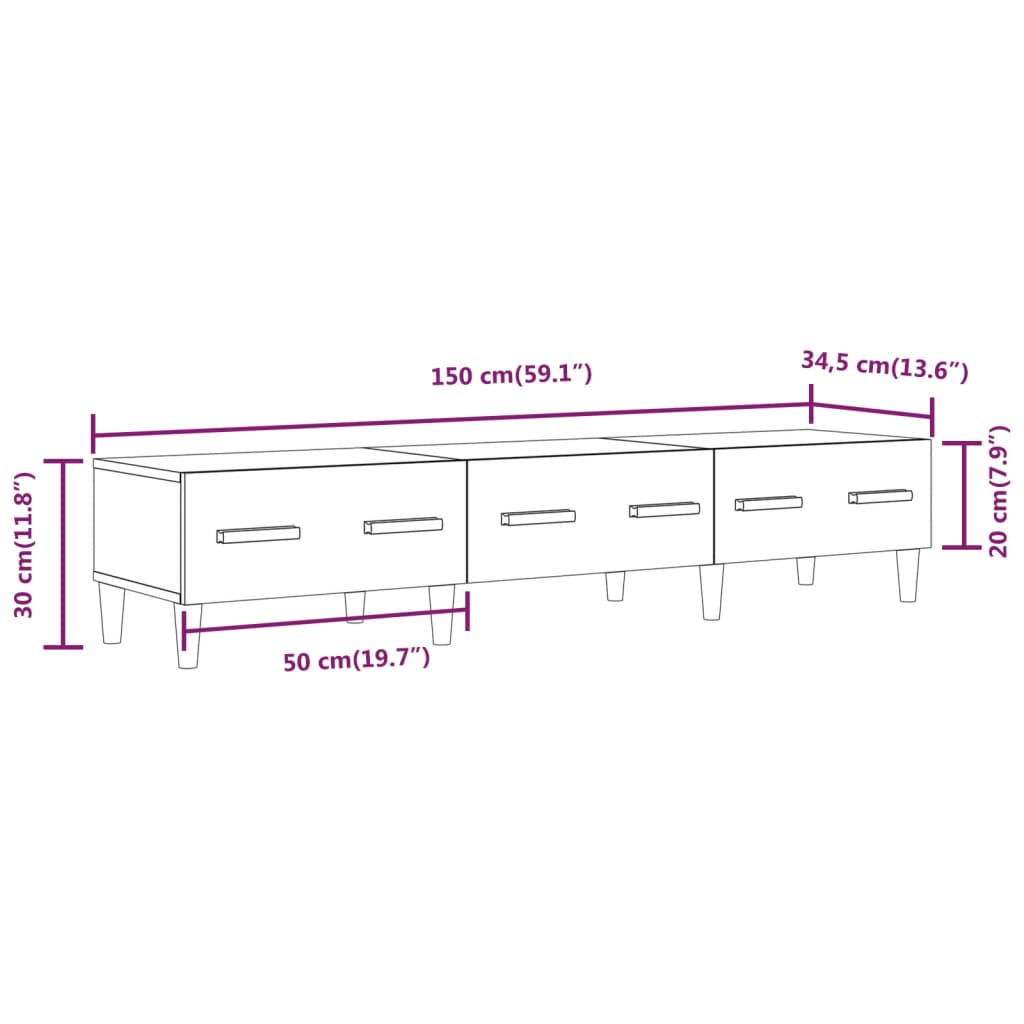 vidaXL telerikapp, pruun tamm, 150 x 34,5 x 30 cm, tehispuit