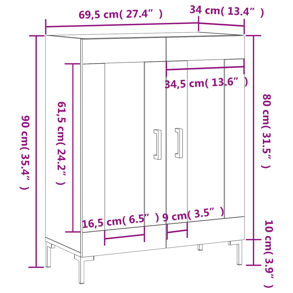 vidaXL puhvetkapp, must, 69,5 x 34 x 90 cm, tehispuit