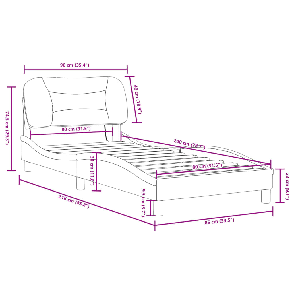 vidaXL voodiraam LED-tuledega, must, 80x200 cm, kangas