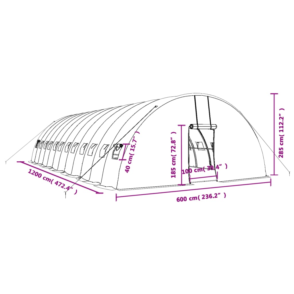 vidaXL kasvuhoone terasraamiga, roheline, 72 m², 12x6x2,85 m