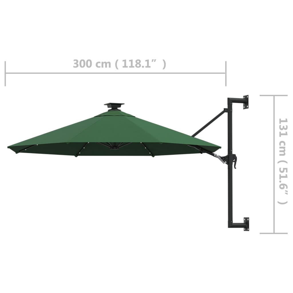 vidaXL seinale kinnitatav aia päikesevari metallpost 300 cm, roheline