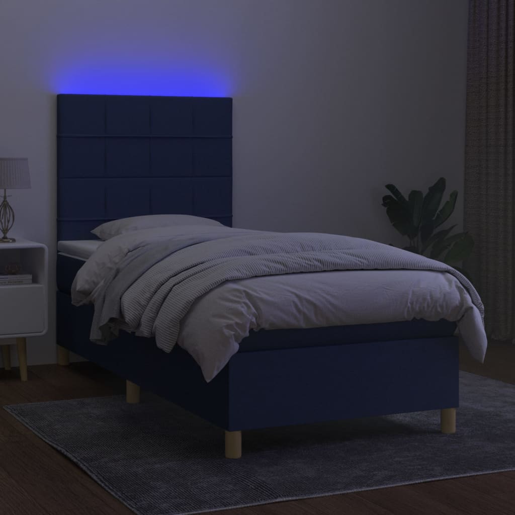 vidaXL kontinentaalvoodi madrats ja LED, sinine, 80x200 cm, kangas