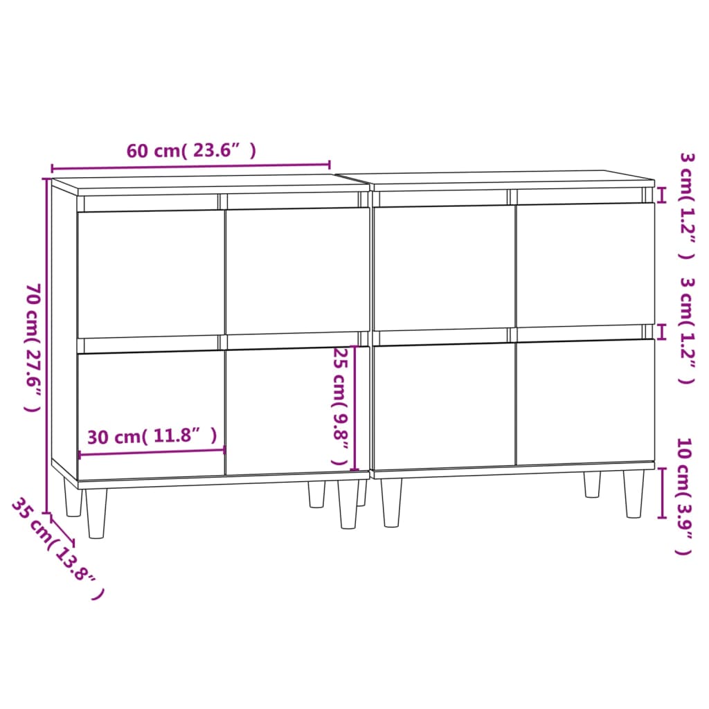 vidaXL puhvetkapid 2 tk, suitsutatud tamm, 60 x 35 x 70 cm, tehispuit