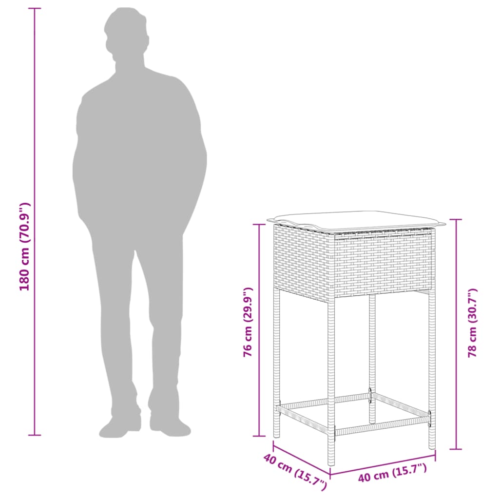 vidaXL 5-osaline aia baarikomplekt patjadega, hall, polürotang