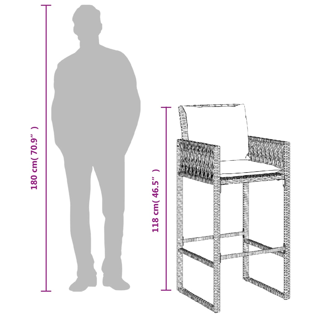 vidaXL aia baaripukid istmepatjadega, 2 tk, hall, polürotang