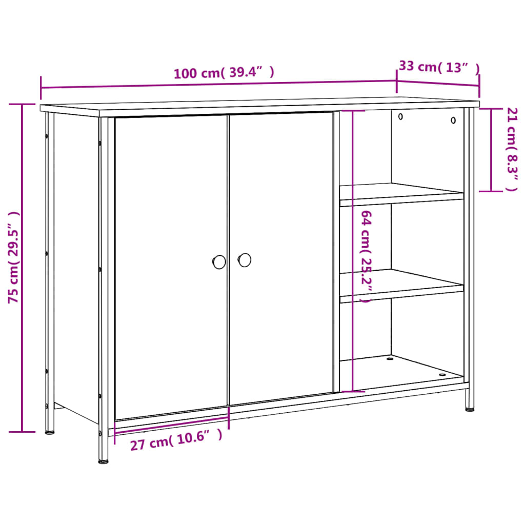 vidaXL puhvetkapp, must, 100 x 33 x 75 cm, tehispuit