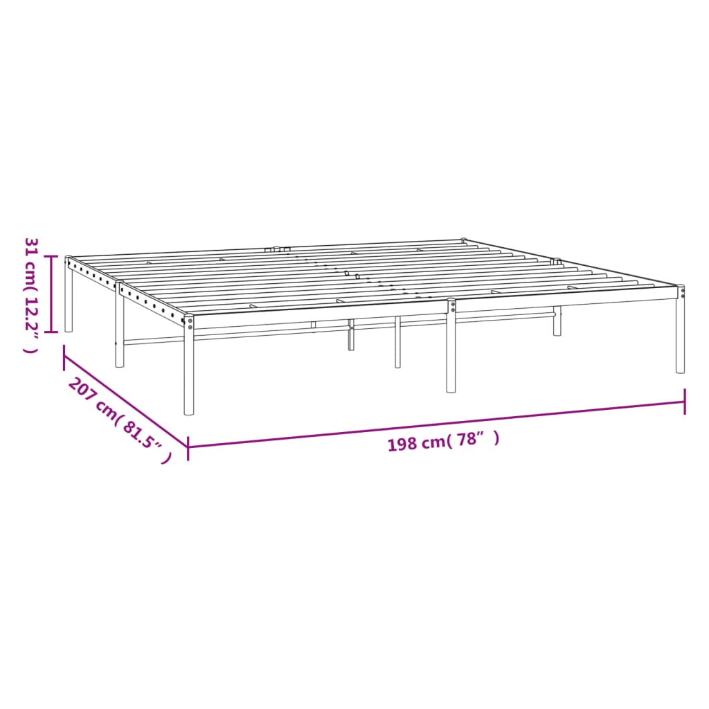 vidaXL metallist voodiraam, valge, 193x203 cm