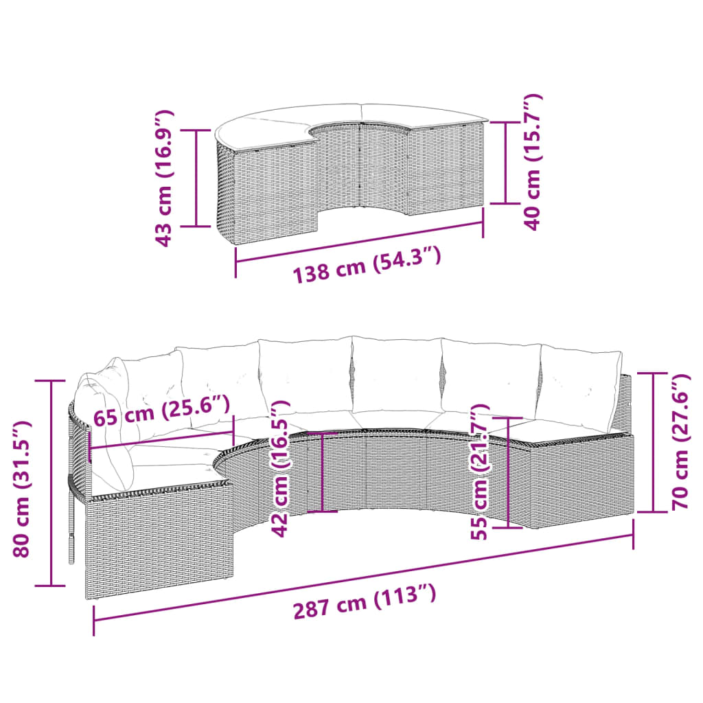 vidaXL 2-osaline aiadiivanite komplekt, poolümar, beež, polürotang