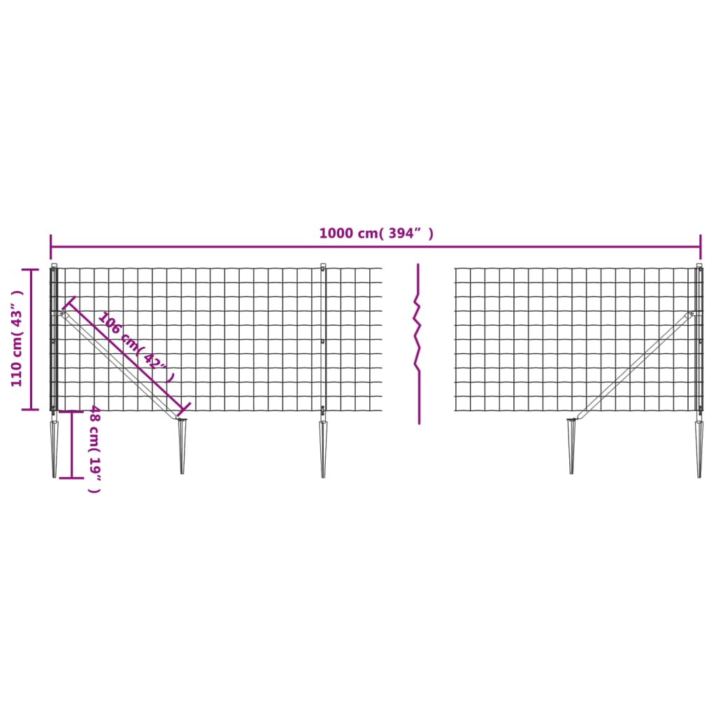 vidaXL traataed vaiadega, antratsiithall, 1,1 x 10 m