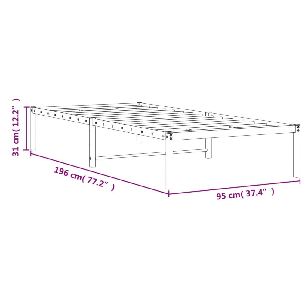 vidaXL metallist voodiraam, must, 90 x 190 cm