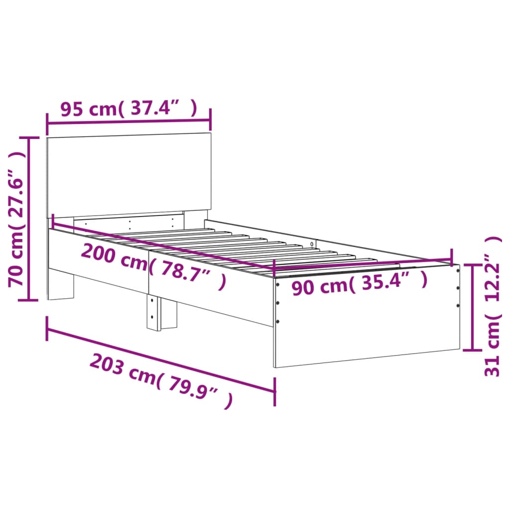 vidaXL voodiraam peatsiga, valge, 90 x 200 cm, tehispuit