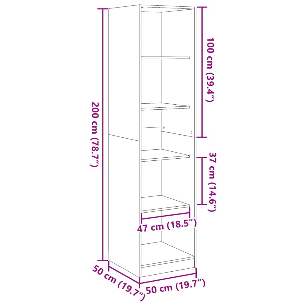 vidaXL garderoob valge 50 x 50 x 200 cm tehispuit