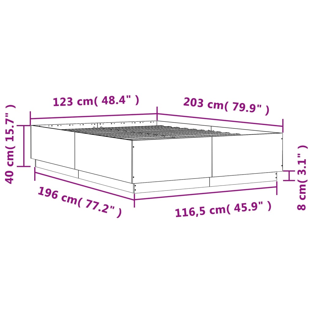 vidaXL voodiraam, hall Sonoma tamm, 120 x 200 cm, tehispuit