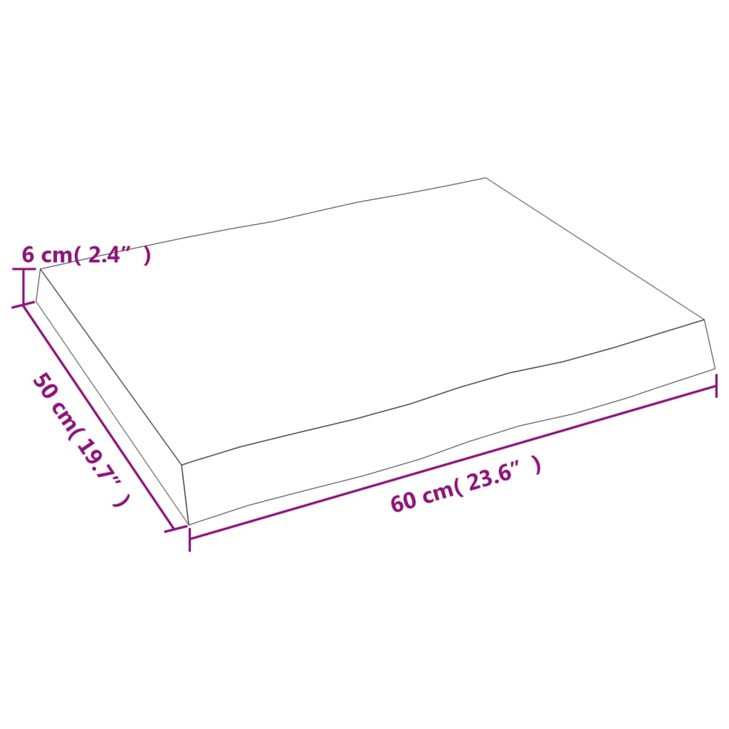 vidaXL lauaplaat, 60 x 50 x (2-6) cm, täispuit, naturaalsed servad