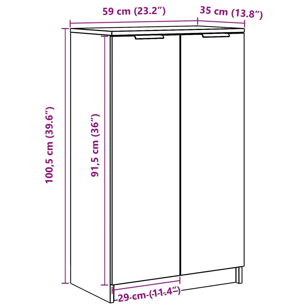 vidaXL jalatsikapp, must, 59 x 35 x 100 cm, tehispuit