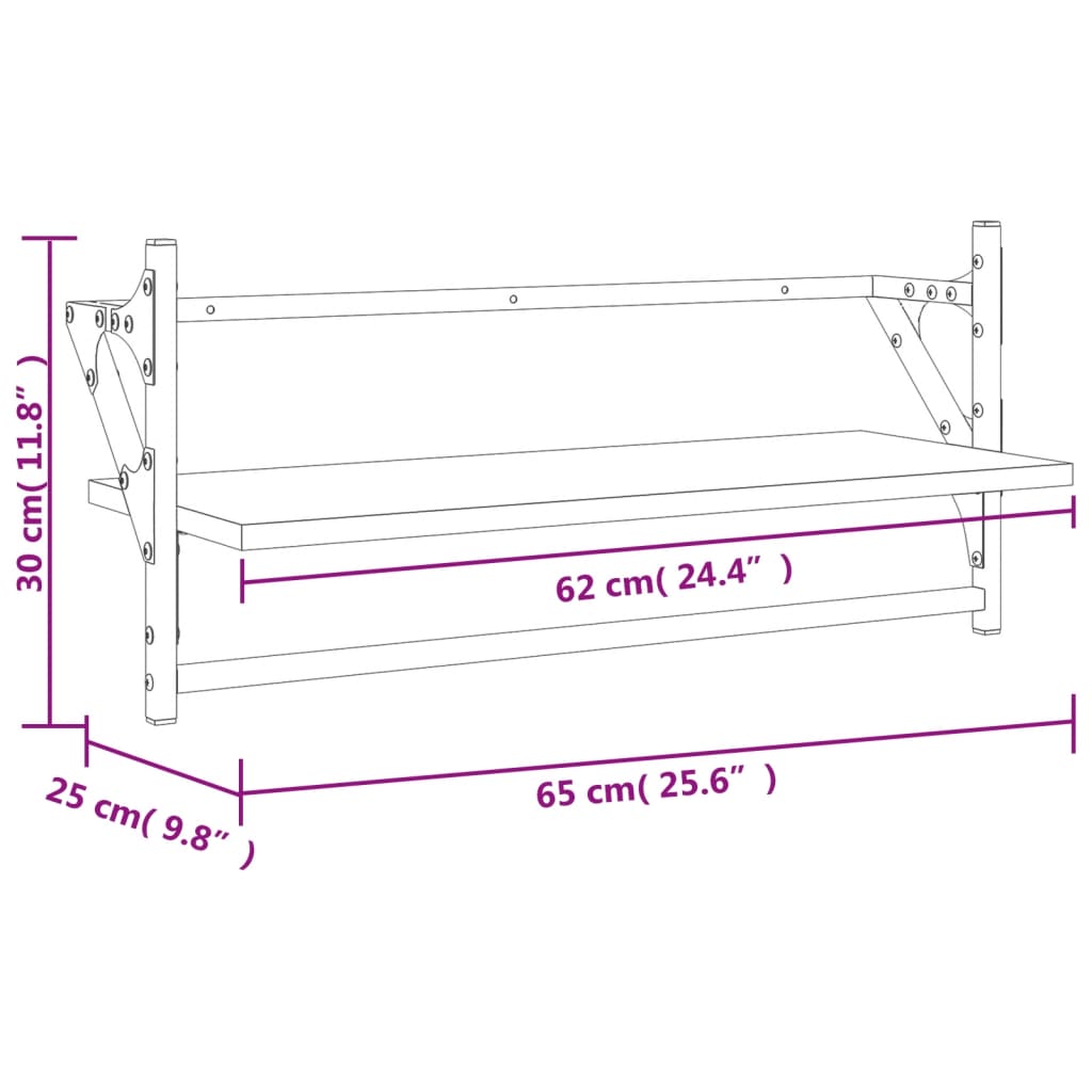 vidaXL lattidega seinariiulid 2 tk, suitsutatud tamm, 65 x 25 x 30 cm