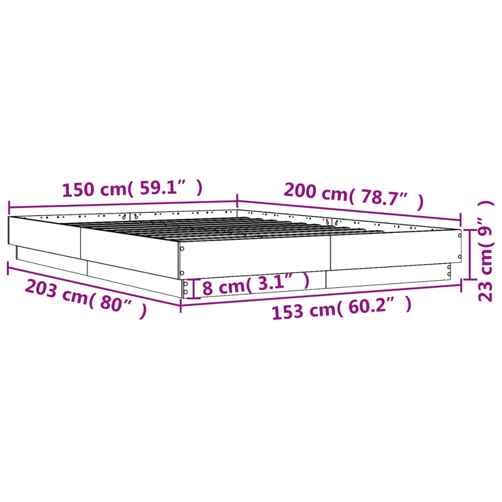 vidaXL voodiraam LED-tuledega, Sonoma tamm, 150 x 200 cm