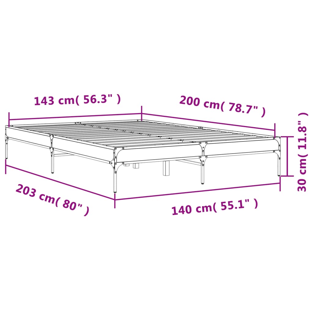 vidaXL voodiraam, must, 140 x 200 cm, tehispuit ja metall