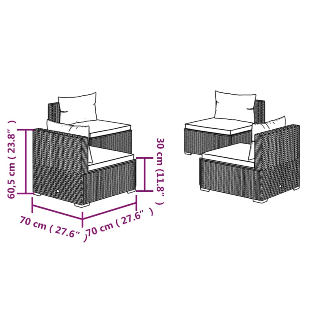 vidaXL 4-osaline aiamööblikomplekt patjadega, hall, polürotang