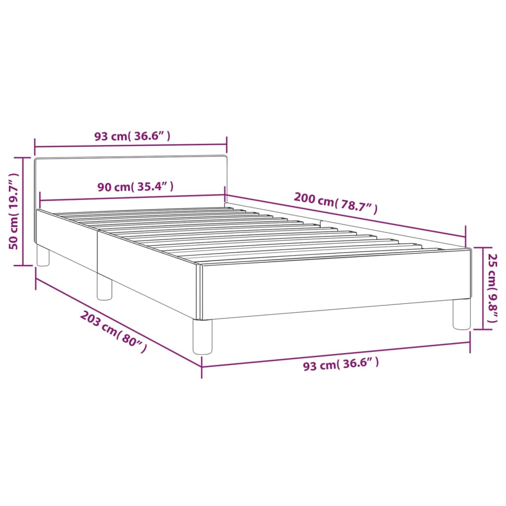 vidaXL voodiraam peatsiga, tumehall, 90x200 cm, samet