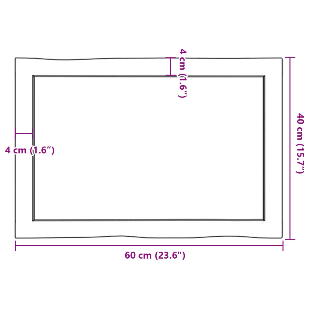 vidaXL lauaplaat, 60 x 40 x (2-6) cm, täispuit, naturaalsed servad