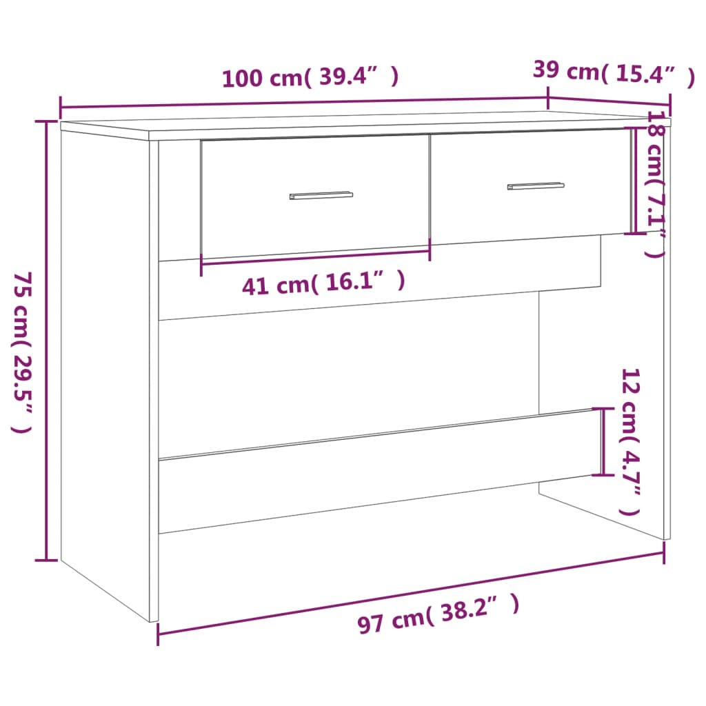 vidaXL konsoollaud, Sonoma tamm, 100 x 39 x 75 cm, tehispuit