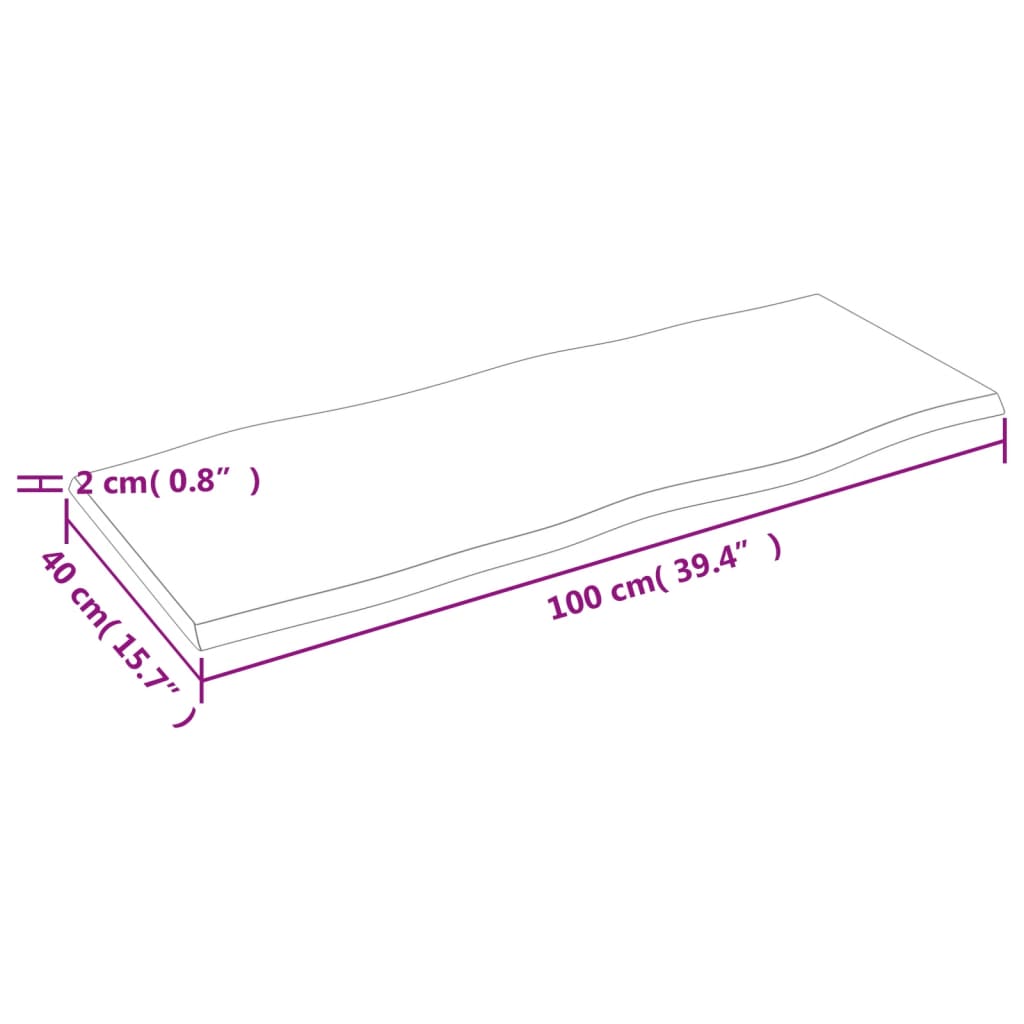 vidaXL lauaplaat, helepruun 100x40x2 cm, töödeldud tammepuit