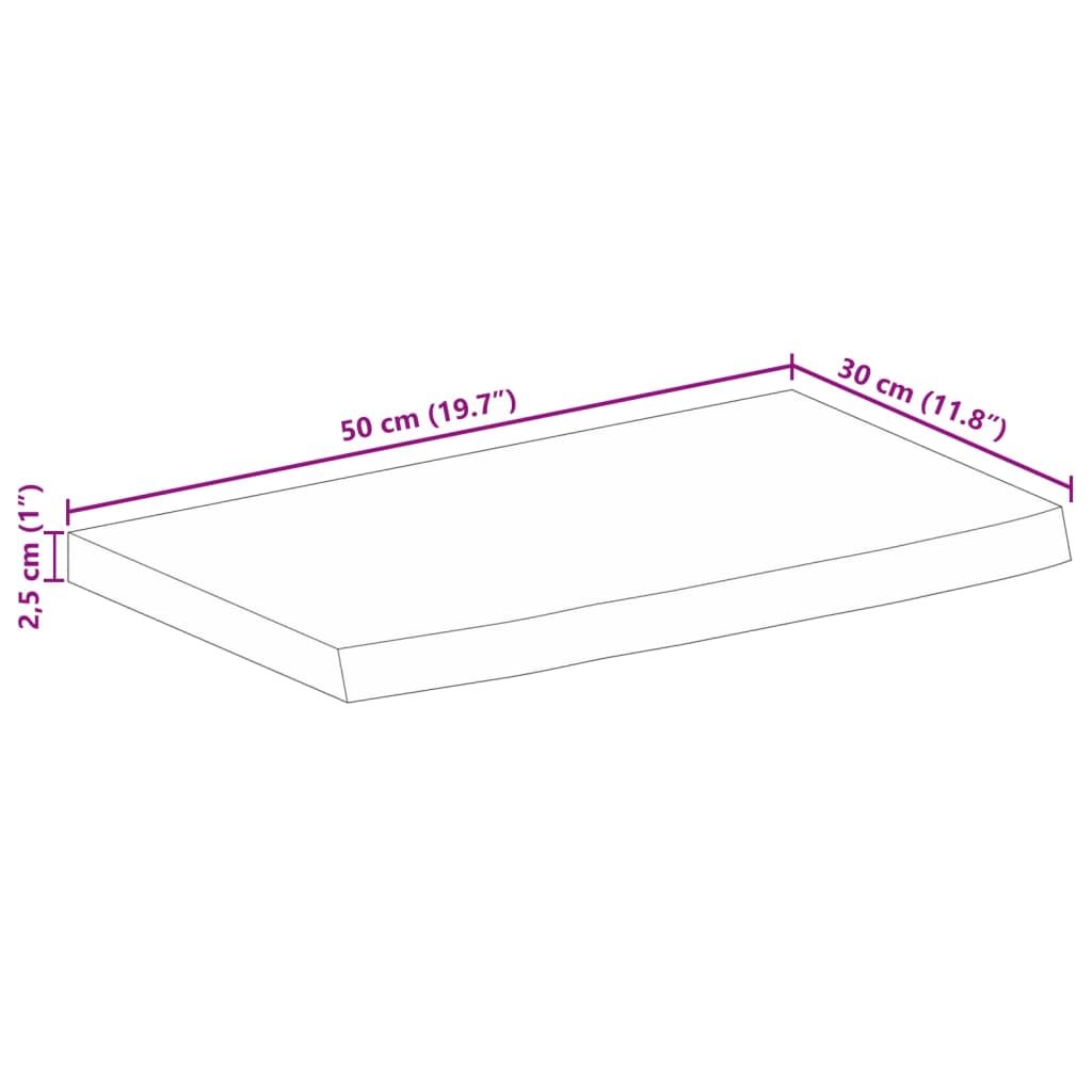 vidaXL lauaplaat, naturaalse servaga, 50x30x2,5 cm, mangopuit