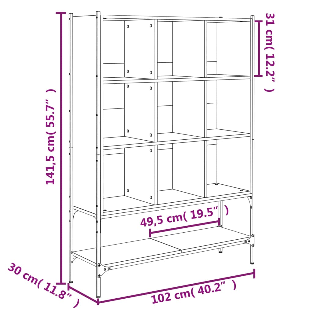 vidaXL raamatualus, suitsutatud tamm, 102 x 30 x 141,5 cm, tehispuit