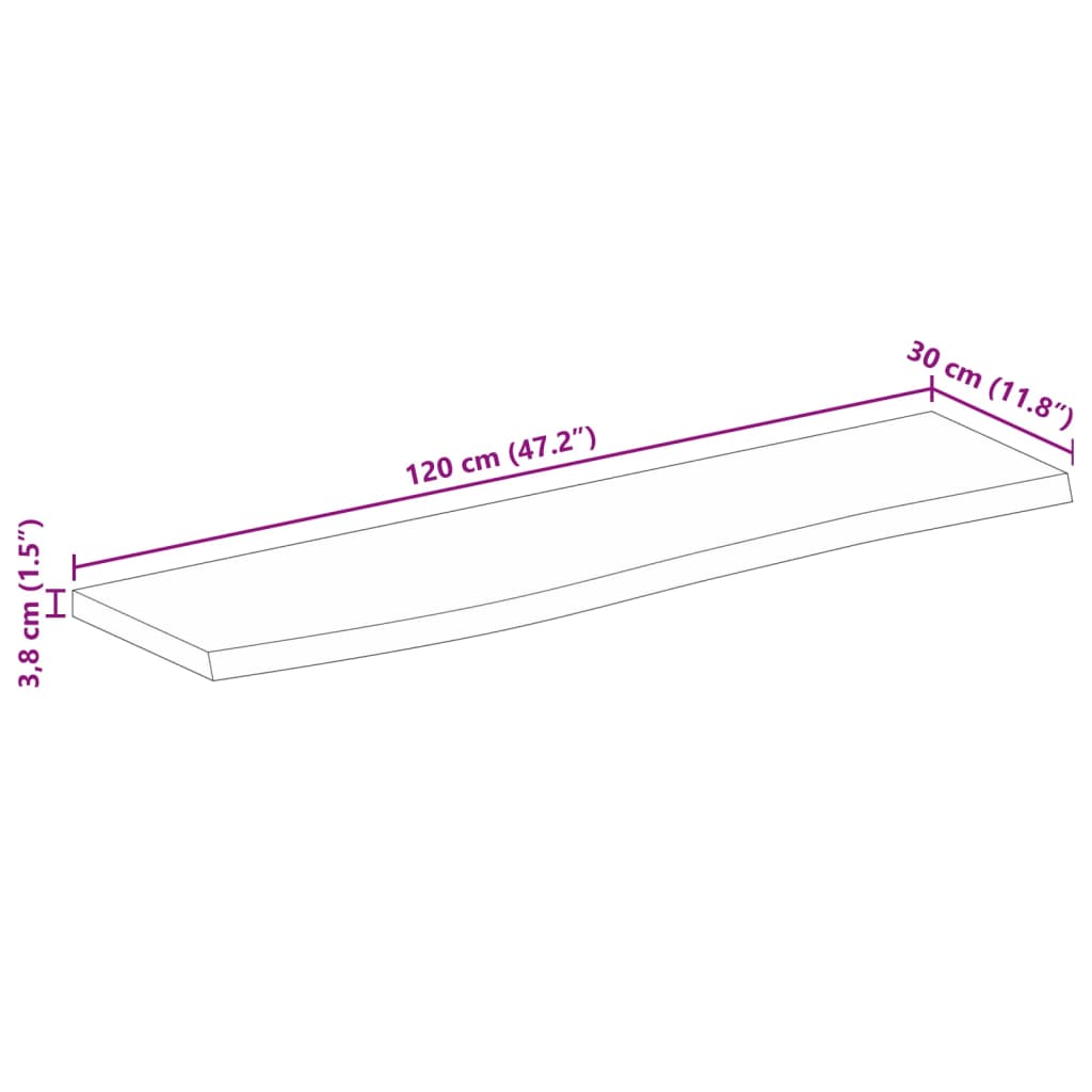 vidaXL lauaplaat, 120x30x3,8 cm, naturaalsete servadega, mangopuit