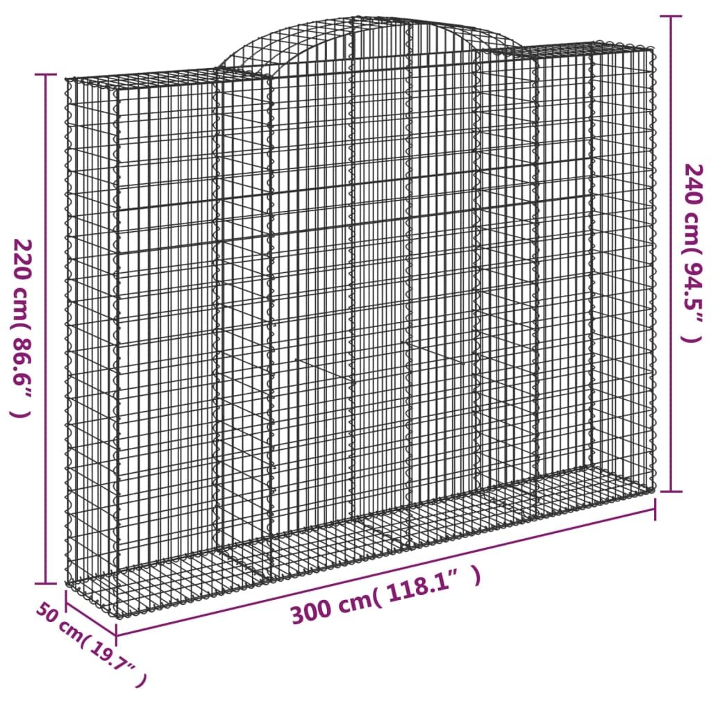 vidaXL kaarekujulised gabioonkorvid 4 tk, 300x50x220/240 cm, raud