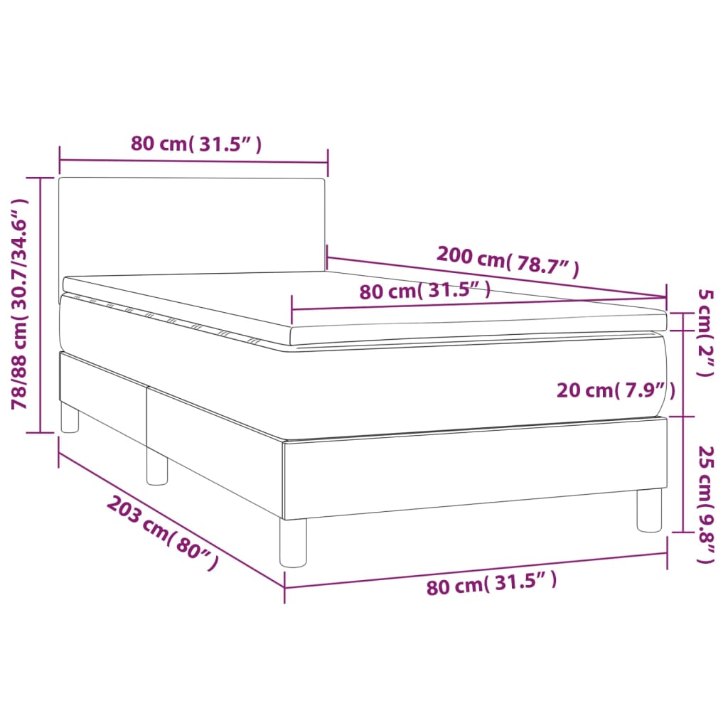 vidaXL kontinentaalvoodi madrats, LED, hall, 80x200 cm, kunstnahk