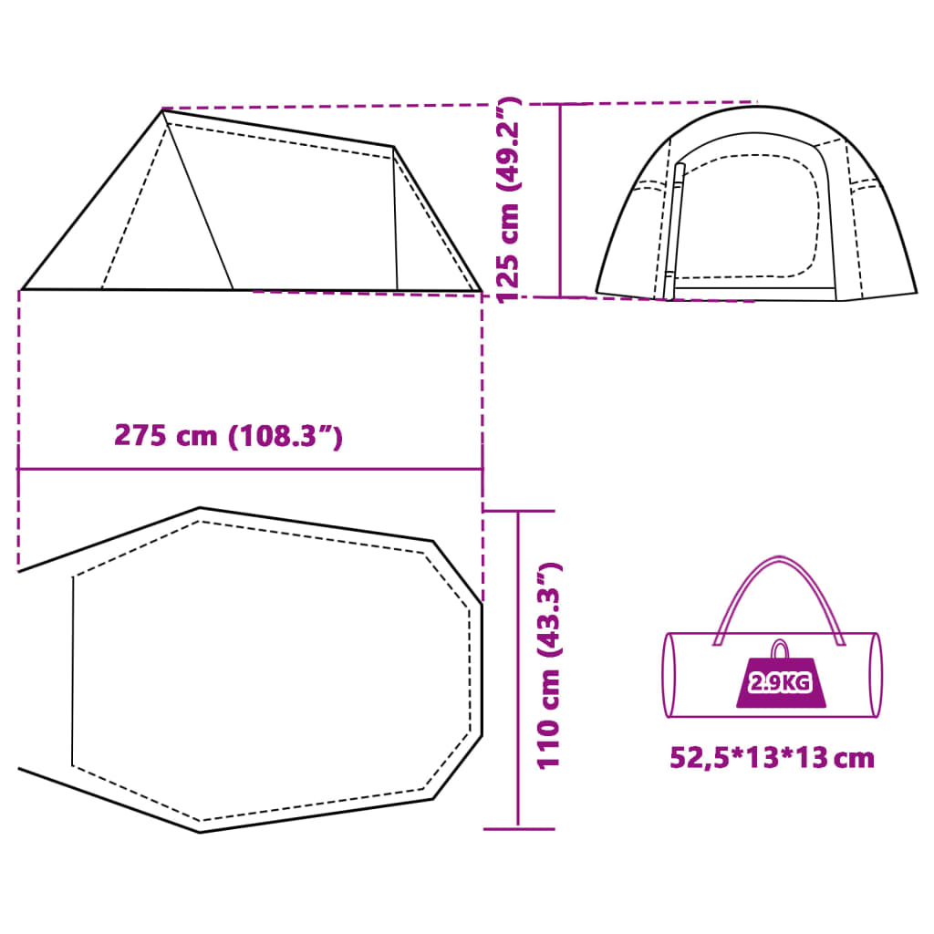 vidaXL matkatelk 3 inimesele, tunnel, sinine, veekindel