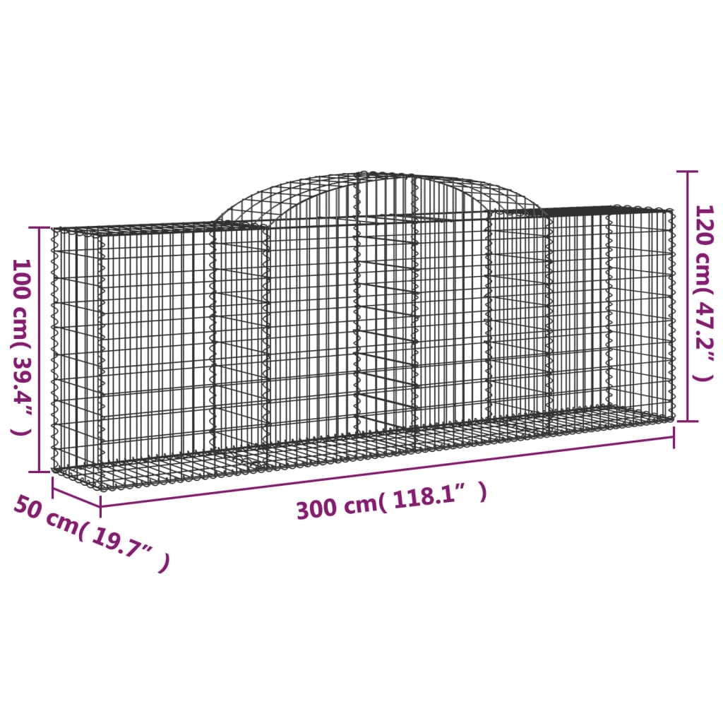 vidaXL kaarekujuline gabioonkorv, 300x50x100/120 cm, tsingitud raud