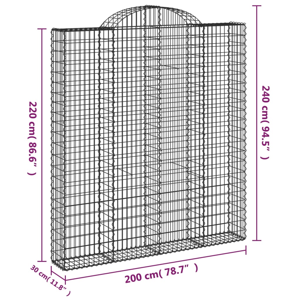 vidaXL kaarekujulised gabioonkorvid 7 tk, 200x30x220/240 cm, raud