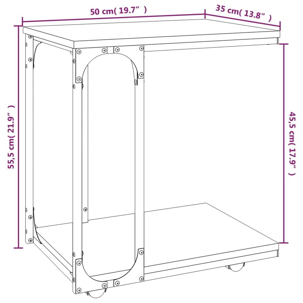 vidaXL lisalaud ratastega, pruun tamm, 50x35x55,5 cm, tehispuit