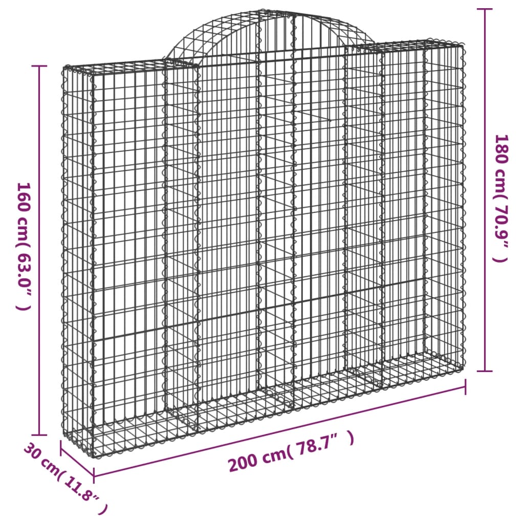 vidaXL kaarekujulised gabioonkorvid 7 tk, 200x30x160/180 cm, raud